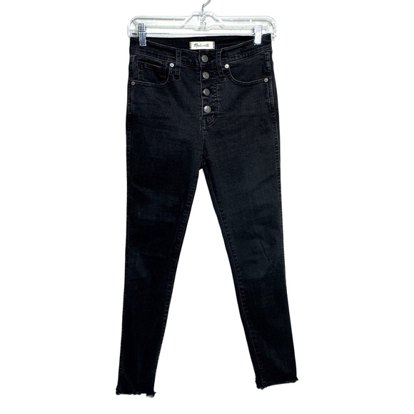 Madewell Jeans Women 2 25" Black 10" High Rise Skinny Leg Button Fly Grunge Punk - Picture 1 of 8
